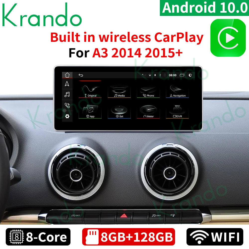 Автомобильная аудиосистема Krando 10 25 дюйма 8 + 128 ГБ Android 0 с сенсорным экраном для AUDI