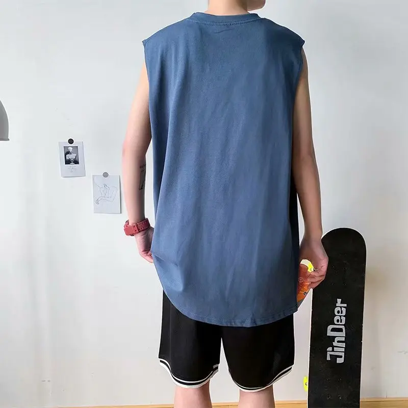 Мужская свободная хлопковая Футболка Ins майка без рукавов модная летняя