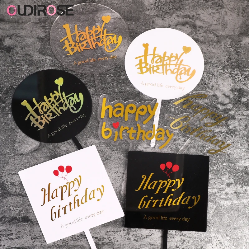 Блестящие золотые буквы Топпер для торта С Днем Рождения украшения акриловый