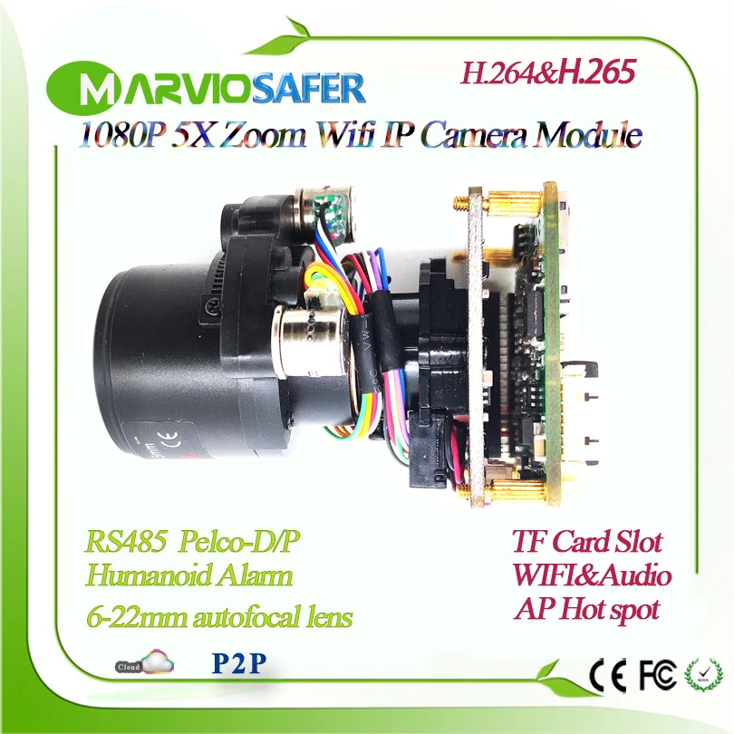 H.265 1080P WI-FI IP PTZ Network Wireless Camera Module  wifi  Motorized auto-focal  6-22mm Zoom Lens TF Card Slot RS485, RTSP