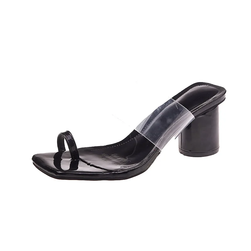 

Med Shoes Woman 2021 Female Slippers Heeled Mules Square heel Rubber Flip Flops Luxury Slides New High Block Hawaiian Designer F
