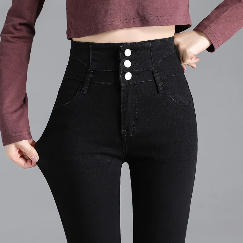 Толстые женские джинсы с флисовой подкладкой на осень и зиму в Корейском стиле