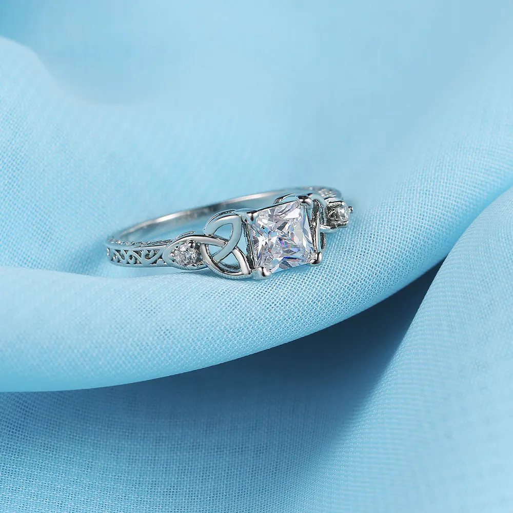 ZHOUYANG Wedding Engagement Rings For Women Delicate Hollow 4 Claws Zircon White Gold Color Party Gifts Fashion Jewelry DZR022 | Украшения