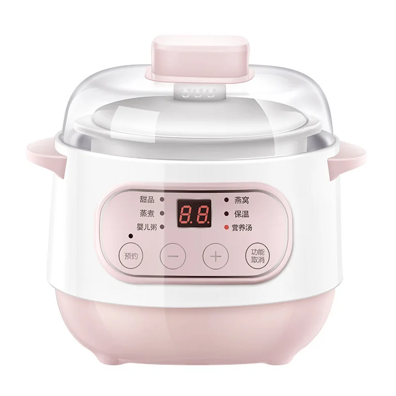 

Slow cooker steamer porridge and soup Water Stew Pot 200W Smart Reservation+Timing Electric Cooker Stew 1L Household