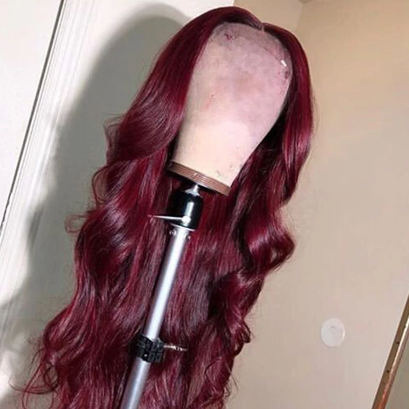 

Парик из натуральных волос на сетке 13x6, с предварительно Закрученными детскими волосами # 99J, волнистый, цветной, фиолетовый, красный, полный ...