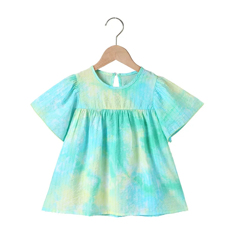 

Summer 2021 Girls Dress Girls Summer Dress Short Sleeve O Neck Print Tie-dye Cute Dress Vestidos 18M-6T