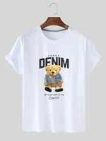 100 cotton cute denim bear print short sleeved t shirt women summer casual short sleeved unisex oversized t shirt ladies shirt