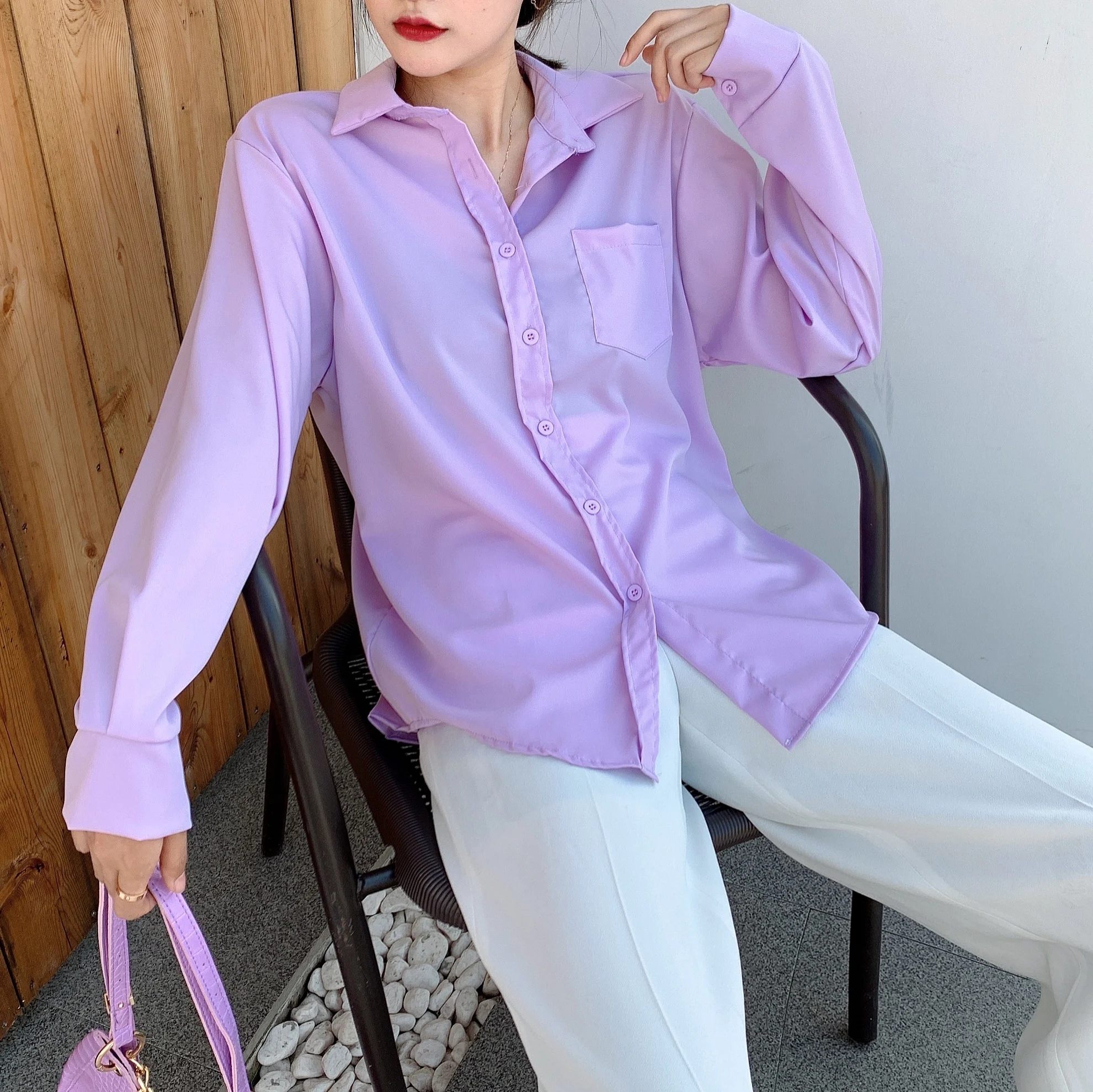 

Fashion Women's Blouses Top Korean Shirt New Long-sleeved Blouse Lapel Plus Size Buttons Solid Color Comfortable Casual Tops