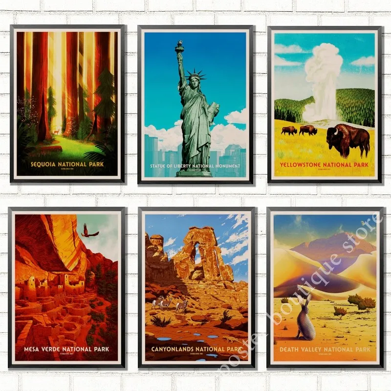 Национальный парк постер Статуя Свободы маршрут 66 путешествия Винтаж