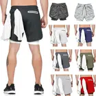 Мужские шорты для бега 2 в 1, Спортивные Компрессионные сетчатые быстросохнущие колготки с карманом для телефона