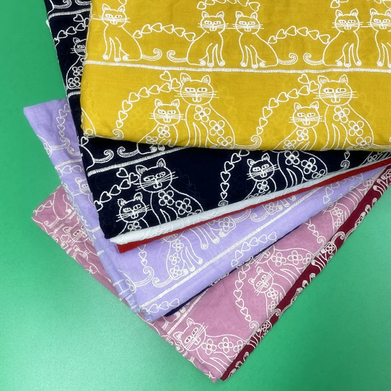 

New Product Hollow Embroidery Jacquard Cat Pattern Cotton Fabric Skirt Shirt Handmade DIY