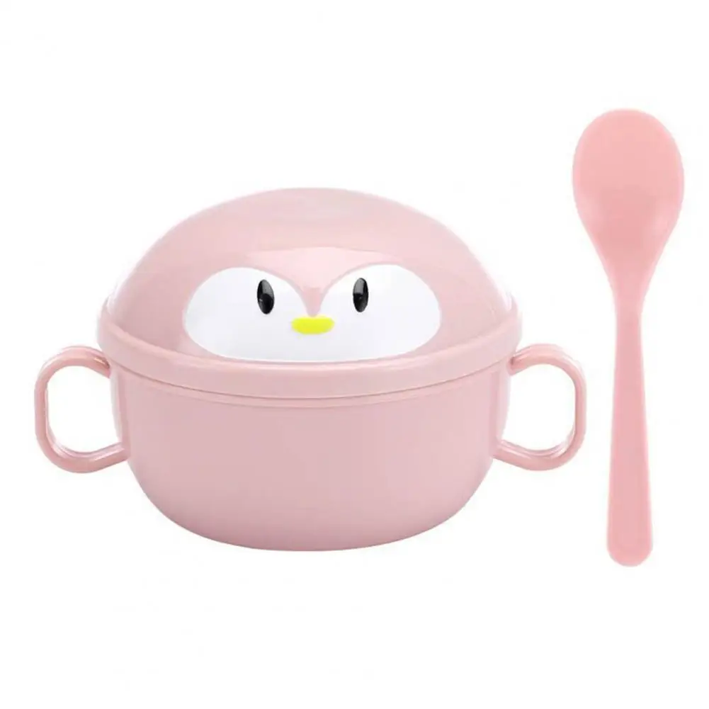 

2Pcs/Set Baby Feeding Bowl Non-slip Bottom Thermal Insulation Cartoon Penguin Children Feeding Dish Spoon Set