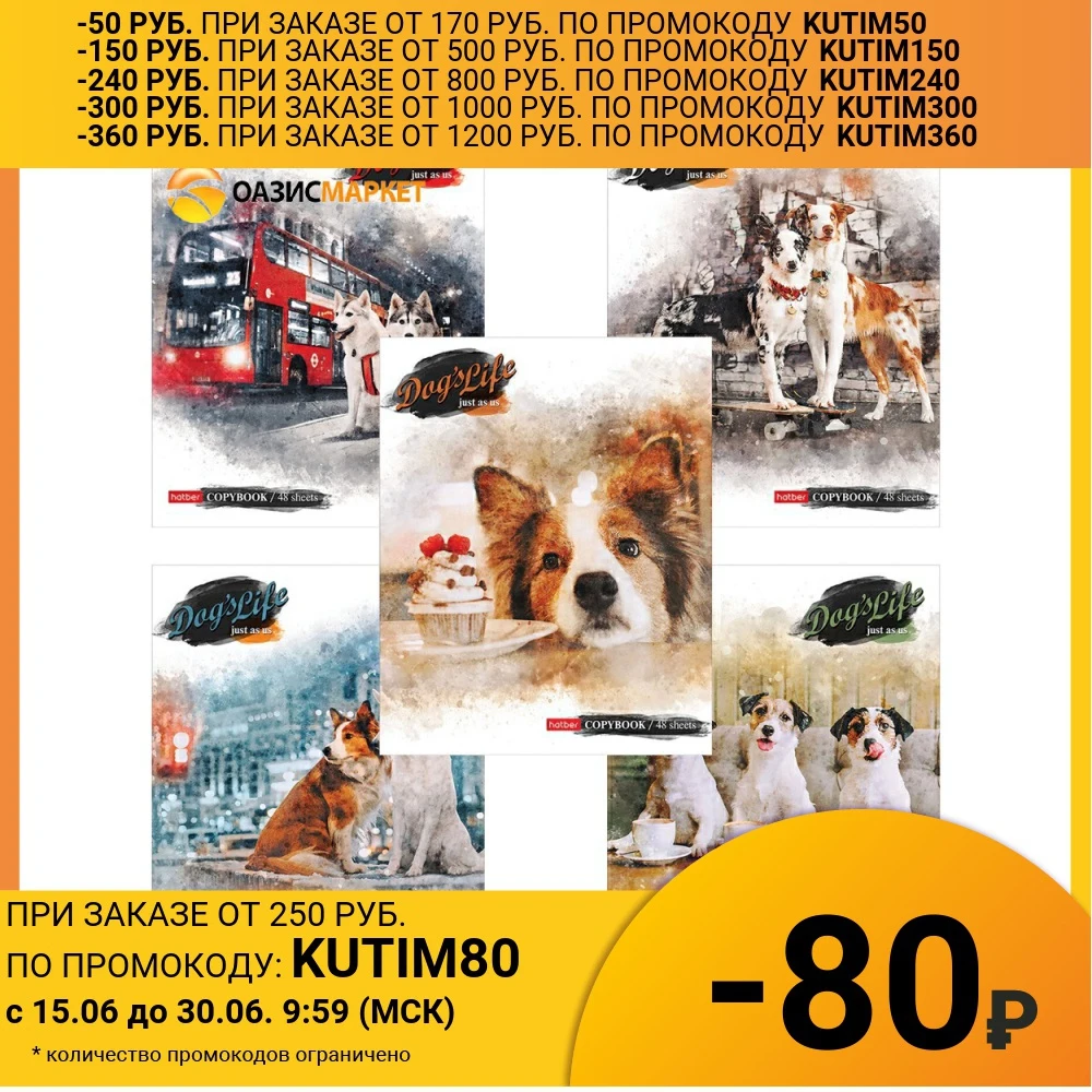 Тетрадь HATBER 48 л. A5 скоба клетка матовая ламинация Всё как у людей (5 видов в спайке)