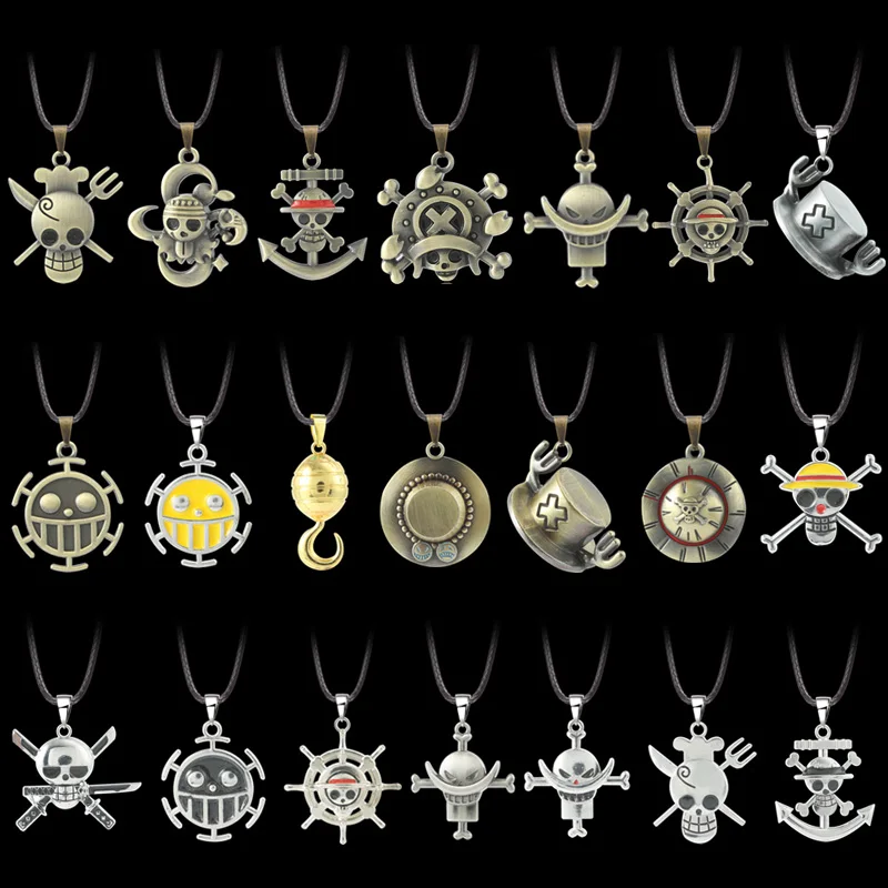 

Anime One Piece Necklace Luffy Ace Pirate Skull Hat Metal Pendant Leather Chain Choker Man Necklaces Charm Gift Jewelry collares