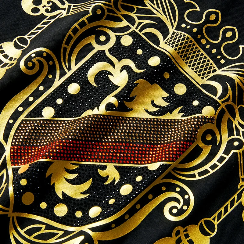 

2021 Gilding Rhinestones T Shirts Men Fashion Streetwear Mercerized Cotton O Neck Short Sleeve Slim T-shirts Camisetas Hombre
