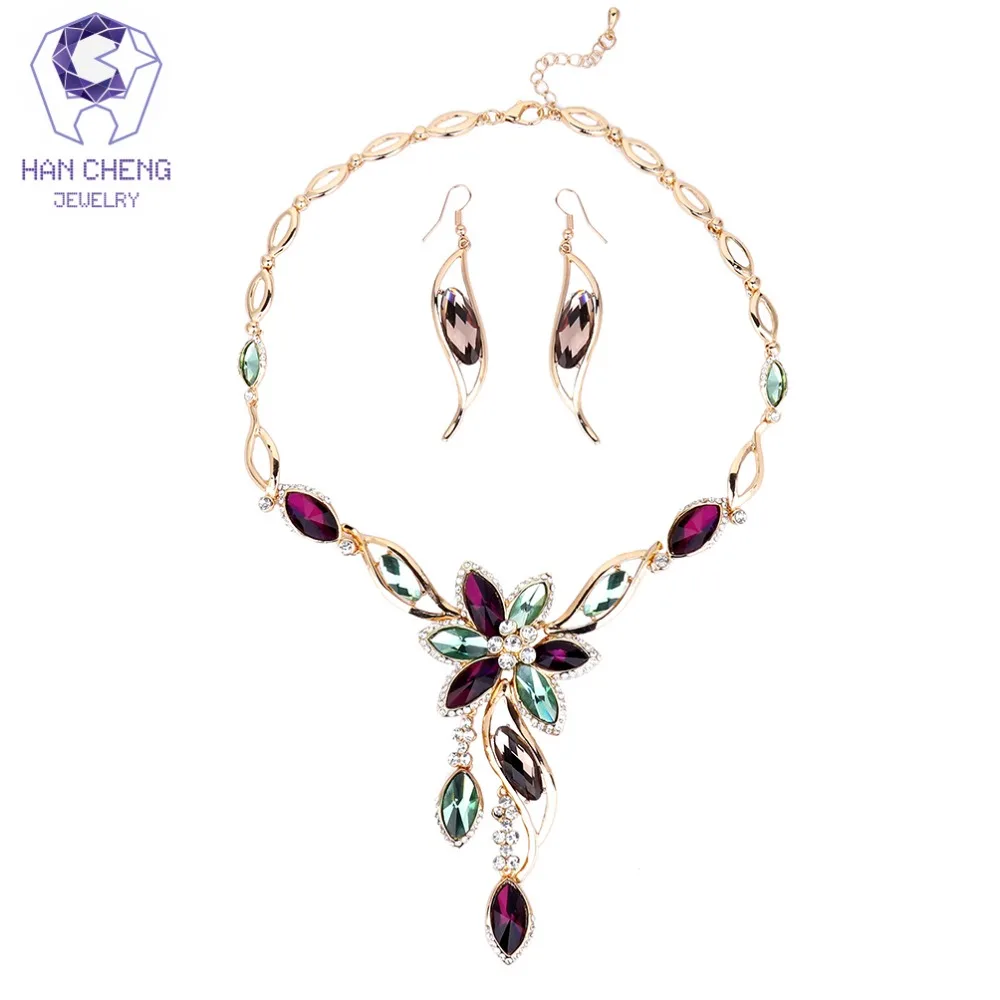Модное популярное ожерелье HanCheng с подвеской в виде цветка Стразы кристаллами