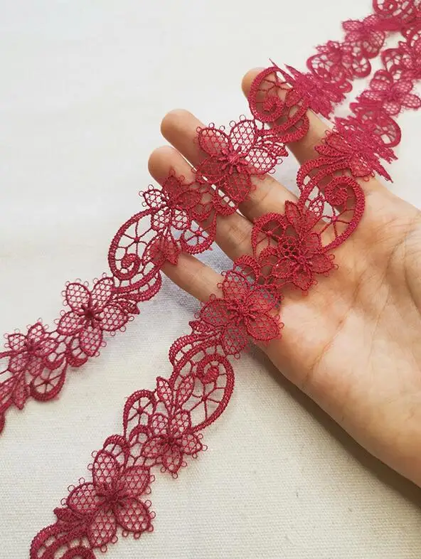 5 метров красивая кожа бордовая Черная кружевная лента DIY аксессуары Цветочная кружевная отделка 3 см Ширина