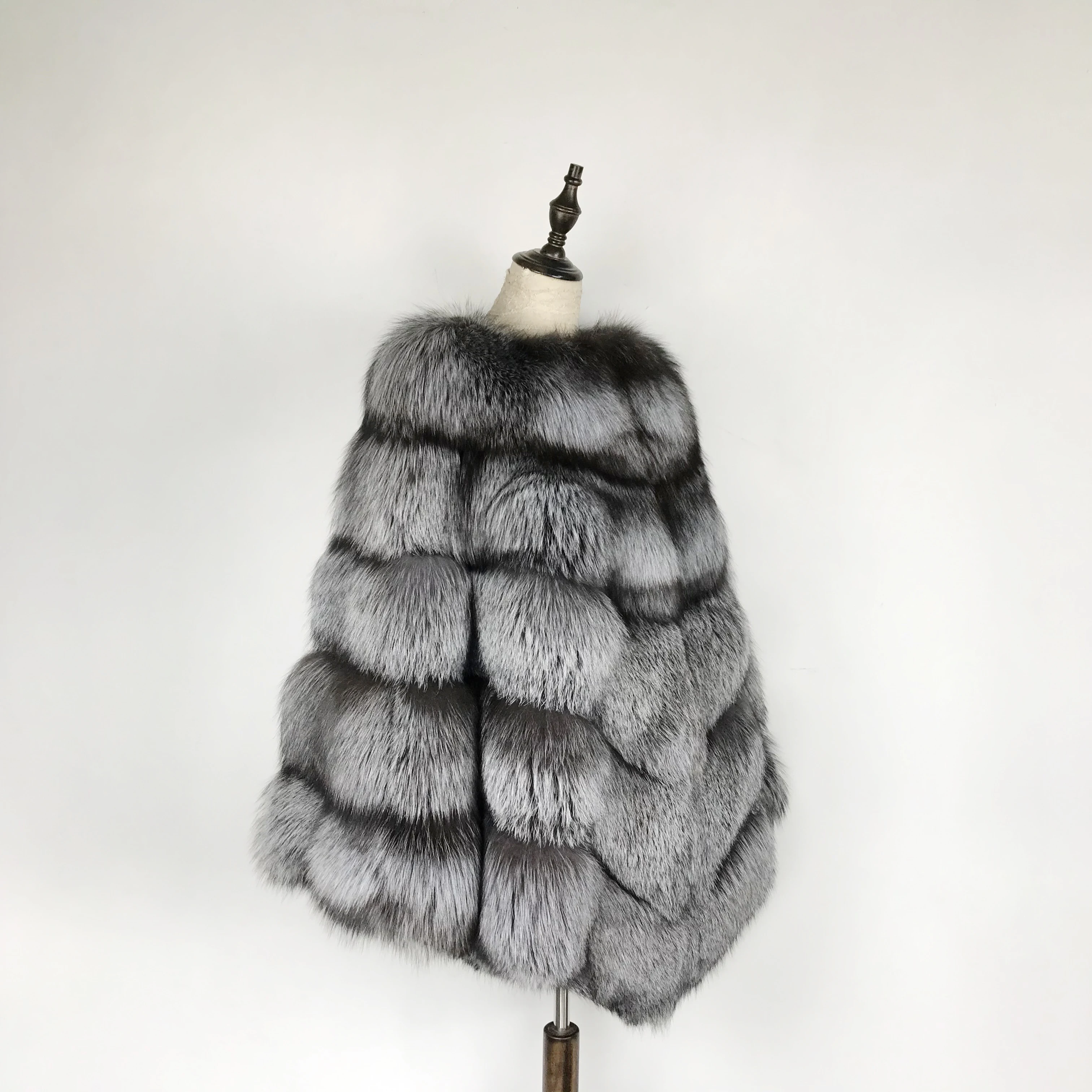 FURSARCAR 2021 New Luxury Real Fox Fur Coat Women Winter Nature Silver Fox Fur Cape Plus Size Long Real Fur Poncho Jacket