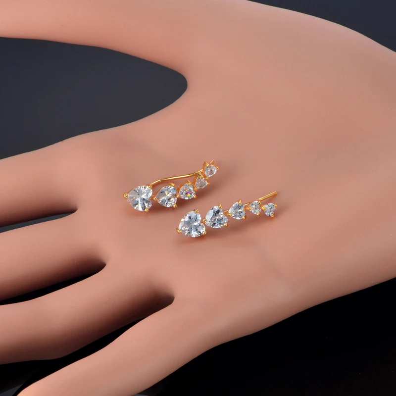 Модные темпераментные серьги-манжеты в форме сердца с кристаллами женские