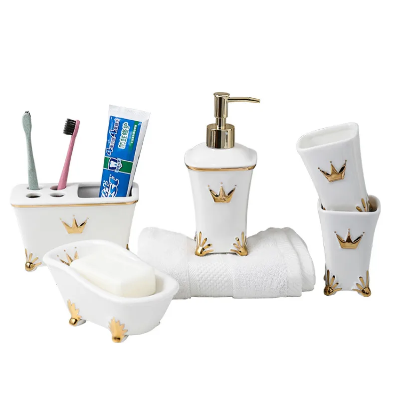 

European Style Ceramics Toothbrush Case Bathroom Accessories Set Bathroom Organizer Banyo Aksesuarlari Bathroom Supplies DA60YS