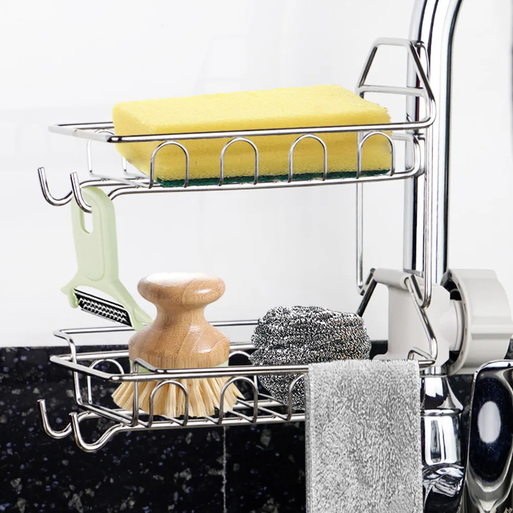 

Stainless Steel Faucet Rack Kitchen Storage Shelf Sponge Dish Cloth Finishing Rack Drain Rack Pool Rag Storage Drain Dry Rack