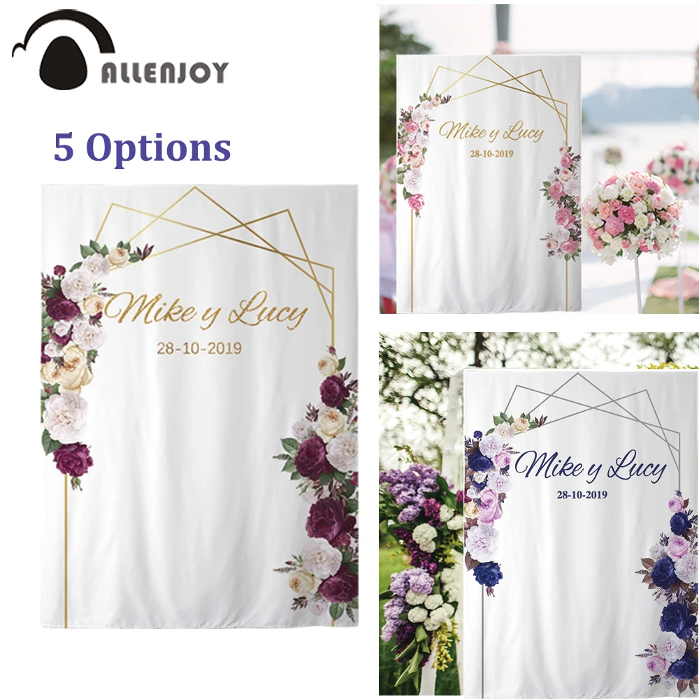 

Allenjoy Wedding Backdrop Curtain Summer Flowers Golden Arch Photo Zone Banner Engagement Party Birthday Wall Photobooth Decor