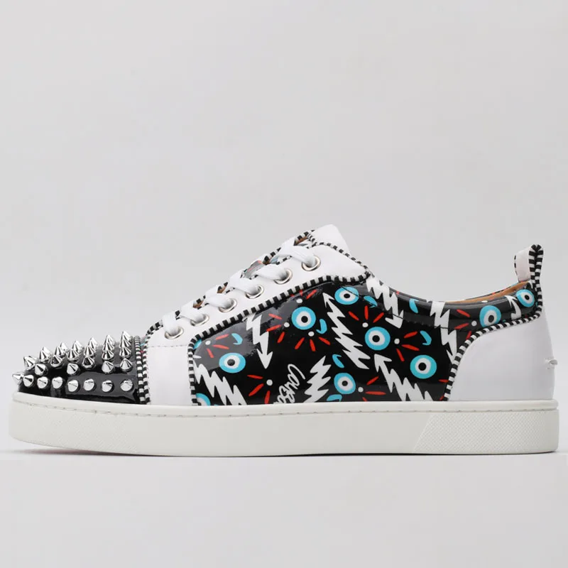 

Women Men Luxury Brand Sneakers Casual Fashion Rivet Outdoor Athletic Walking Top Quality Real Leather Sport Shoes For Male