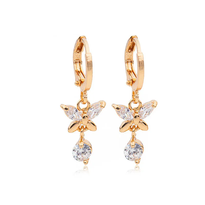 Женские серьги гвоздики с цирконием AAA элегантные бабочки цвета розового золота
