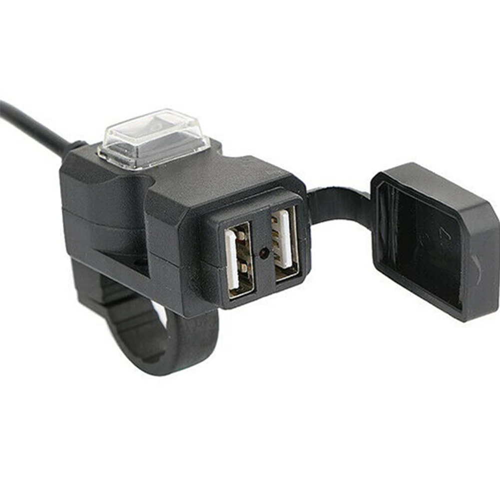 

USB Charger Dual Jack Black Universal Easy Install Motorcycle Socket Portable Electronic Adapter With Switch Cable Waterproof