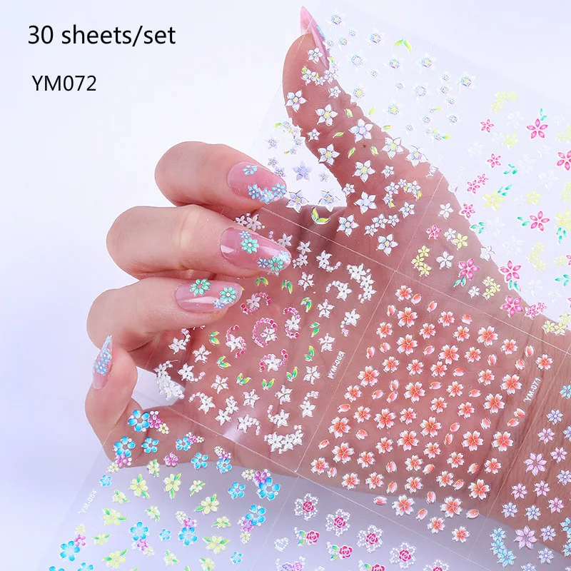 30 листов/набор, Детские наклейки для ногтей, 3D наклейки для ногтей, японский маленький свежий цветок, аппликация для маникюра, сетка, красная наклейка для ногтей - Цвет: ETZJH