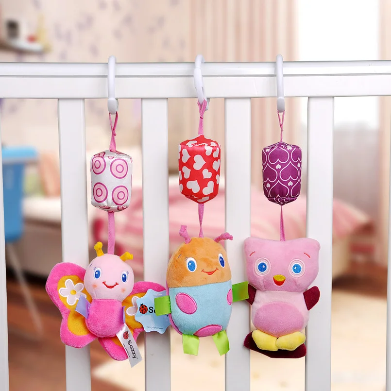 

Cartoon Animals Plush Soft Baby Rattles Car bell bed Bell baby toys 0 12 months Stimulate hearing Musical Teether Bell Rattles