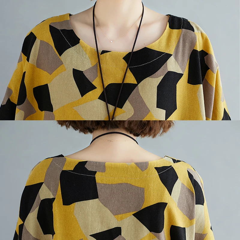 Клетчатое хлопковое желтое платье большого размера плюс 2020 летние женские