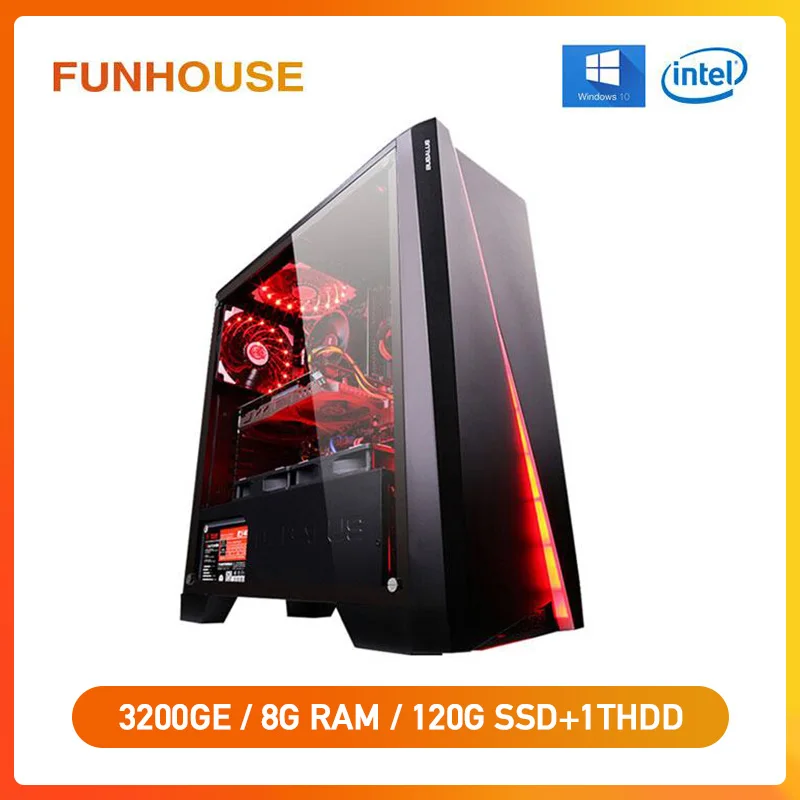 

Funhouse A3 Desktop Gaming PC AMD Ryzen 3 3200GE DDR4 8G RAM 120G SSD+1T HDD Computer LOL/CSGO/DOTA DIY Assembly Office Machine
