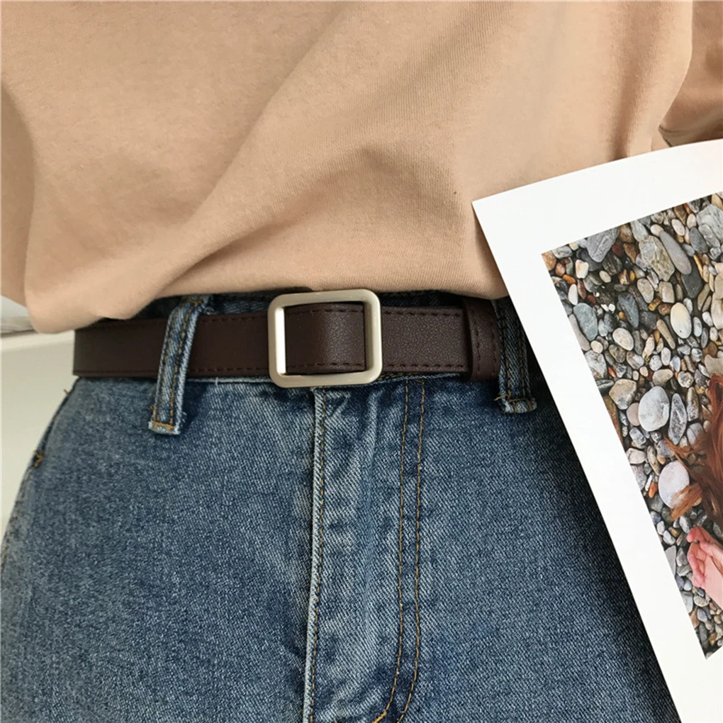 

Ремень с квадратной пряжкой Женский, Модный классический винтажный однотонный кожаный пояс без отверстий, 105 см