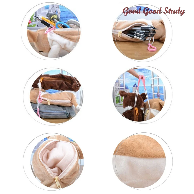 

5 Style Dog Cute Pencil Case Soft Plush Kawaii School Stationery Pen Bag Gifts