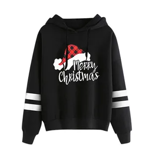 Толстовки для девочек-подростков; Рождественская шапка с буквенным принтом; Толстовка с длинными рукавами и параллельными полосками; Свободные топы на завязках; A20