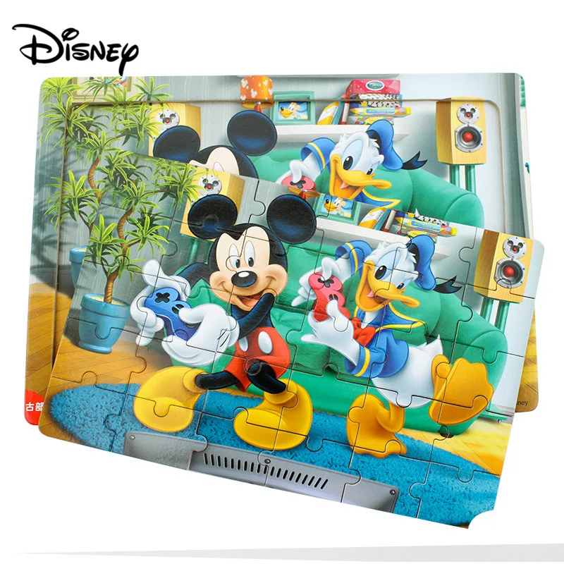 

Disney 3 piece set puzzle 9 piece 16 piece 30 piece combination wooden frame type puzzle with drawings children's puzzle