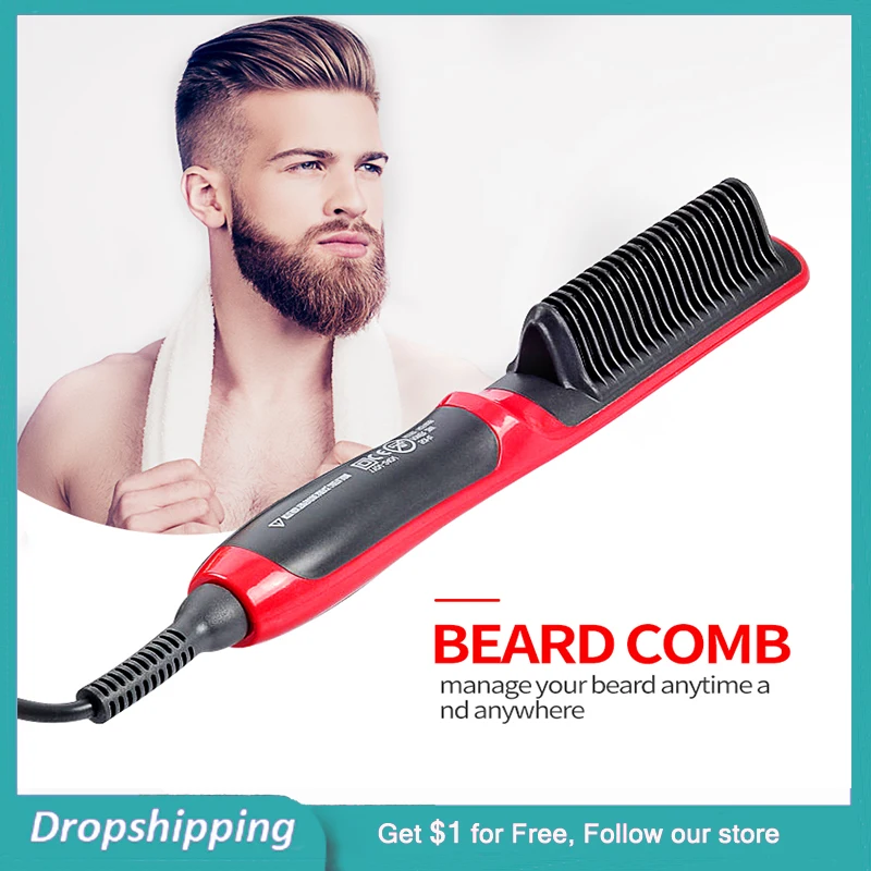 Alisador de Cabelo Feminino em Linha Modelador de Cabelo Pente para Homens Elétrico Reta Barba Pente
