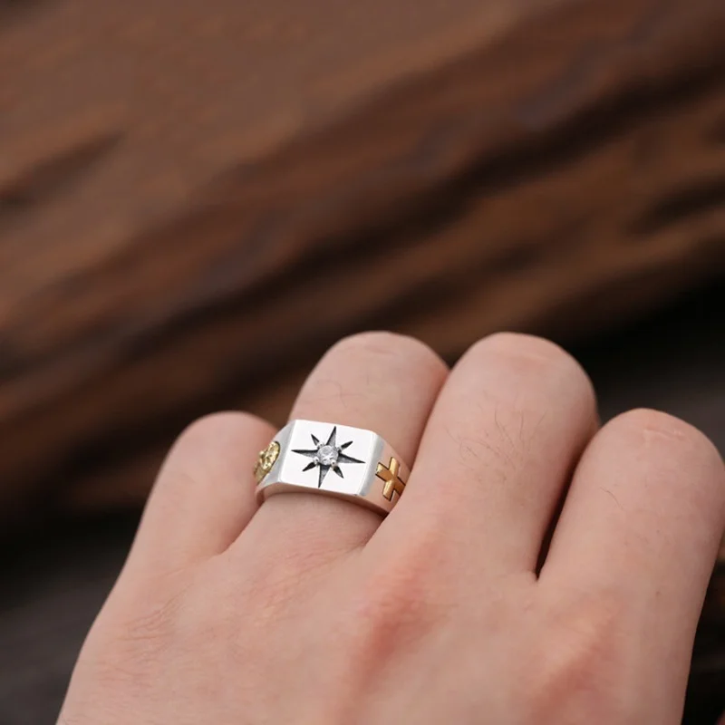 Мужское регулируемое кольцо из тайского серебра 925 пробы с крестом