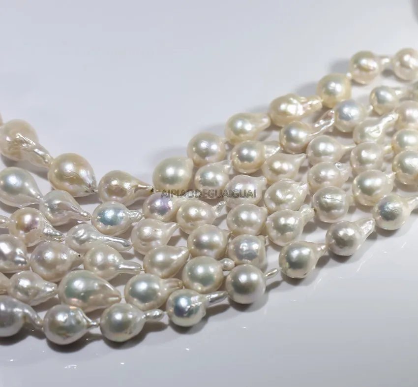 

APDGG Natural 13-15mm width AA+ fireball baroque real baroque white pearl strands loose beads women lady jewelry DIY