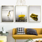 Самоклеящиеся желтые настенные наклейки с абстрактным изображением спокойного озера, настенные художественные принты, Постер для гостиной, Декор, украшение для дома
