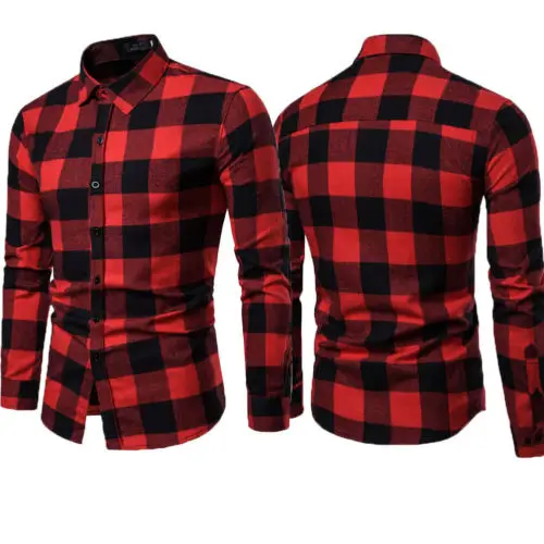 Рубашка Мужская Фланелевая в клетку с начесом хлопковая Повседневная модная