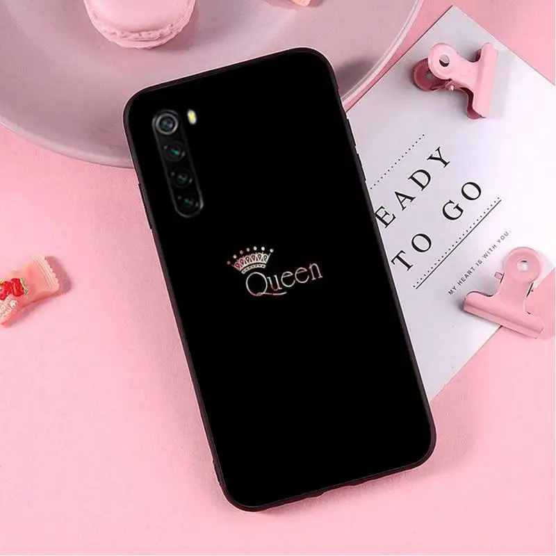 

Crown QUEEN & KING Couples case coque fundas etui for xiaomi note max mi 3 7 8 9se Redmi 7 7a 8 8t 10 pro lite cases cover