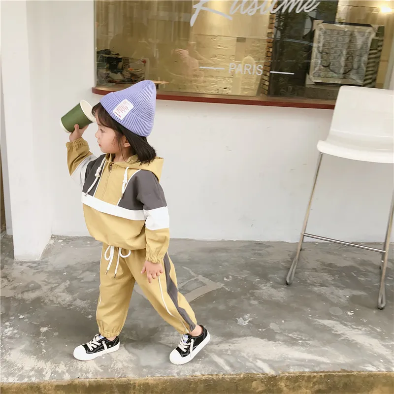 2019 Autumn New Arrival Korean style clothing sets matching colors hooded coat with long pants sports suit for girls and boys | Детская - Фото №1