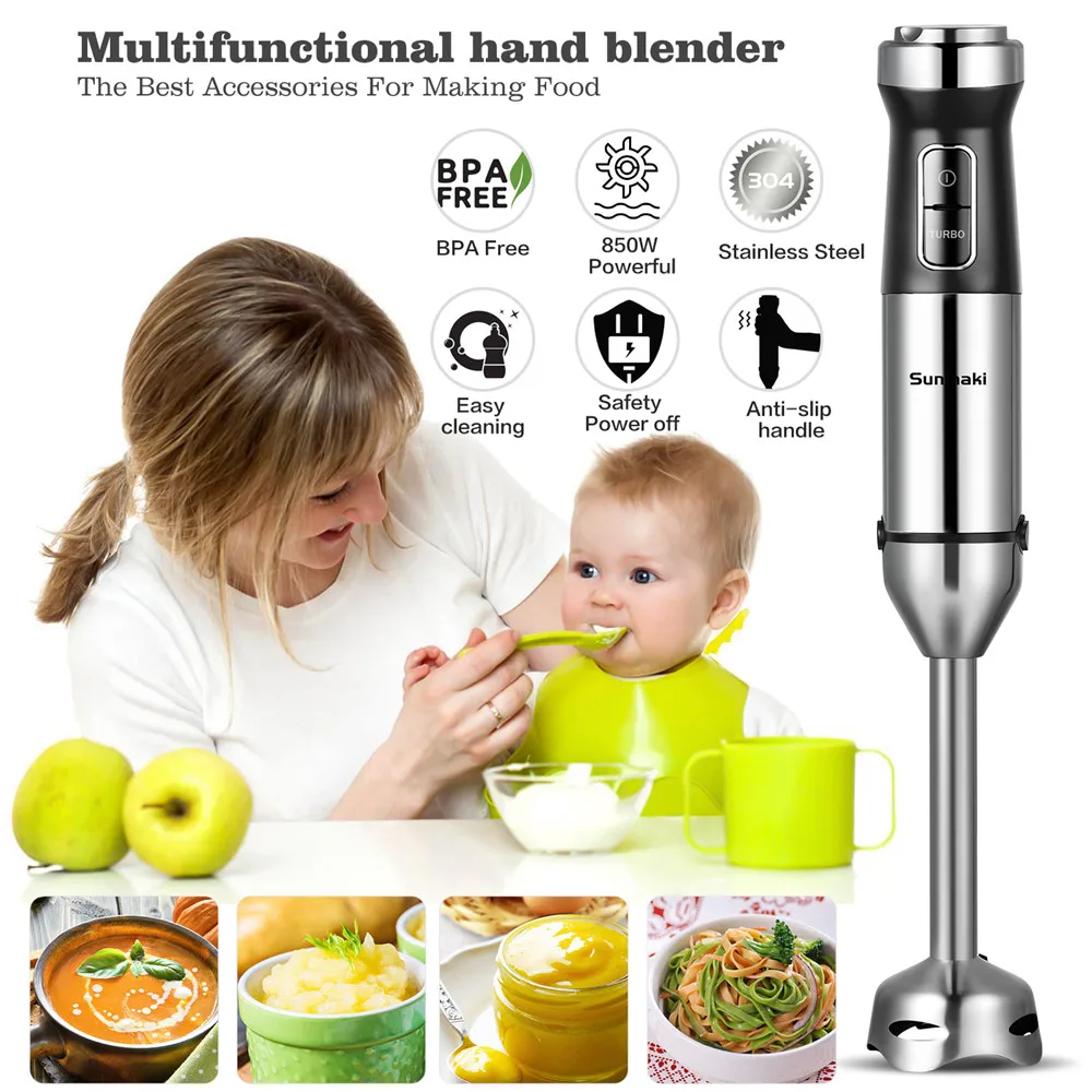 850W 4 in 1 Hand Blender Portable immersion for Kitchen Food Processor stick with Chopper Whisk Electric Mixer Juicer | Бытовая техника