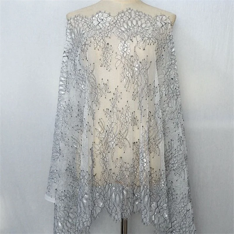 

Phoenix Bilateral Gray Bottom Black Thread Embroidery Flower Eyelash Lace Fabric Diy Lady Dress Material V2475