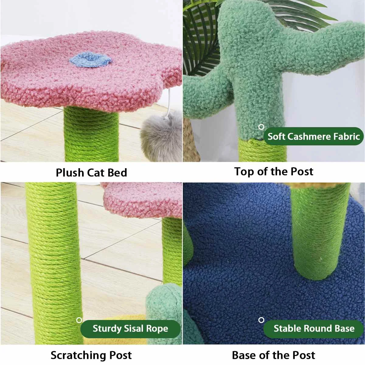 

Cute Cactus Pet Cat Tree Toys with Ball Scratcher Posts for Cats Kitten Climbing Tree Cat Toy Protecting Furniture Cat House Toy