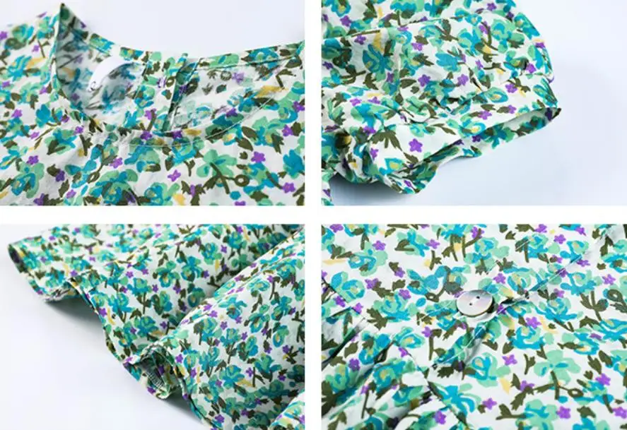 

Mother Daughter Clothing Summer Korean Fashion Retro Puff Sleeve Print Casual Loose Parent-Child Outfits Dress A399