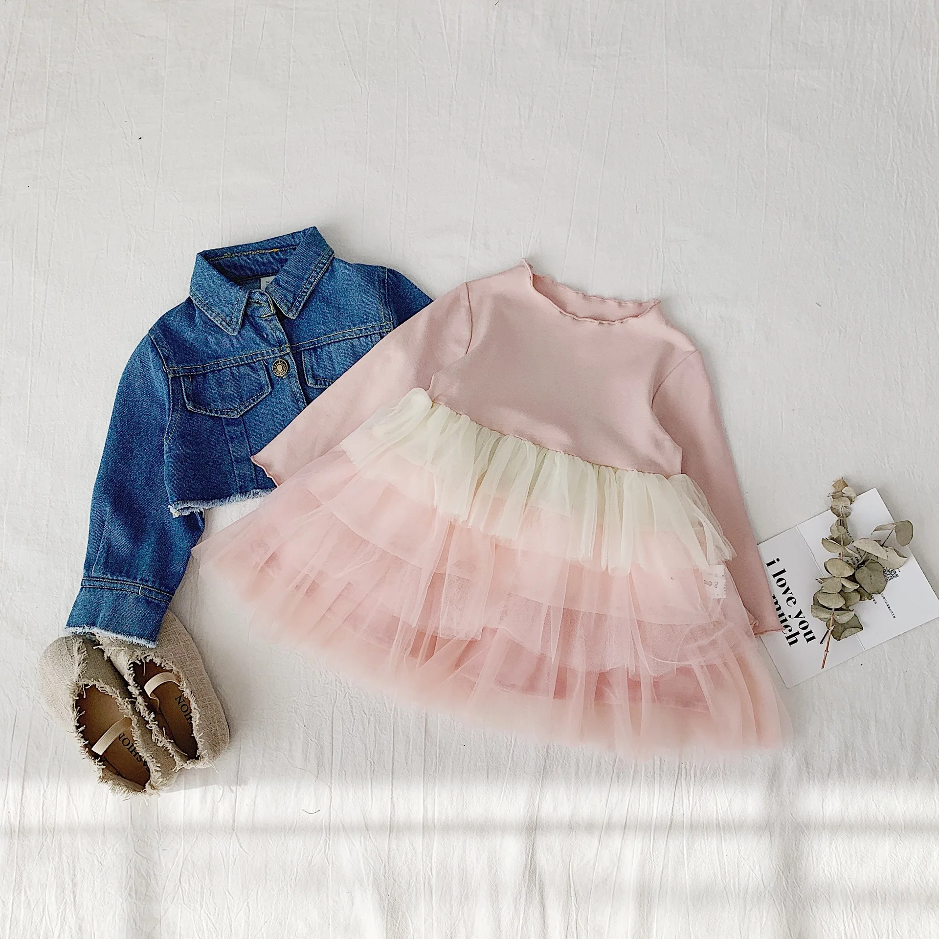 WLG/осенние платья для девочек Детское Сетчатое платье в стиле пэчворк Цвет серый