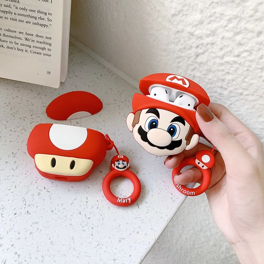 3D Силиконовый мультяшный Забавный чехол Супер Марио Bros для AirPods 1 2 Чехол